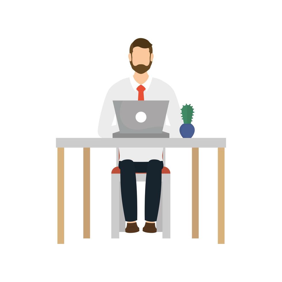 elegant businessman working in laptop in workplace scene vector