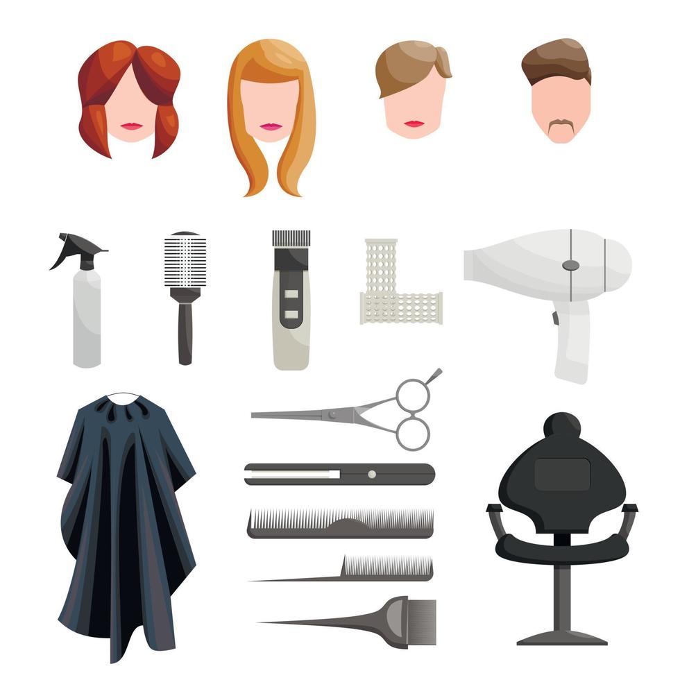 Hairdresser Icons set, cartoon style vector