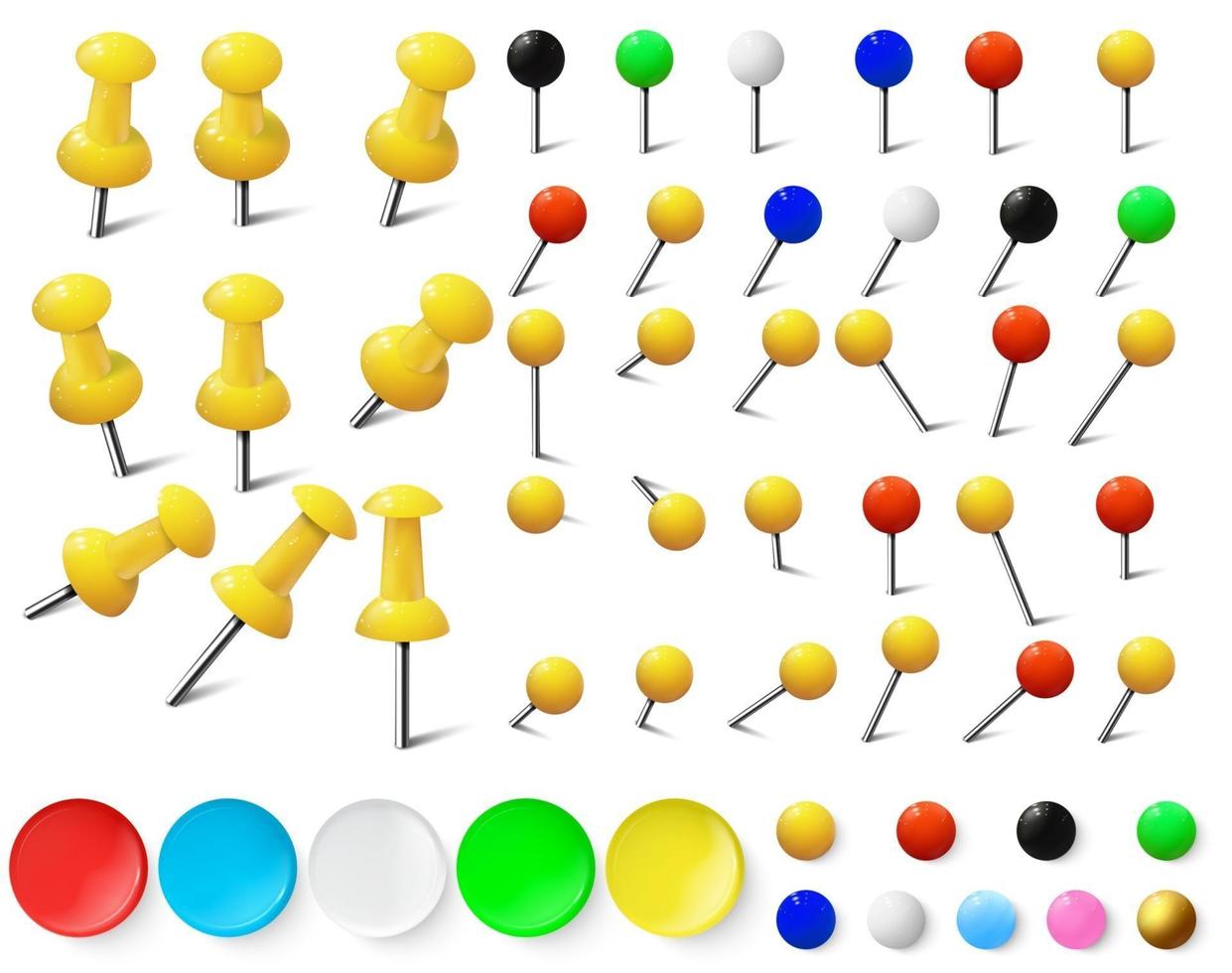 Colored various pushpins, map tacks and pins vector