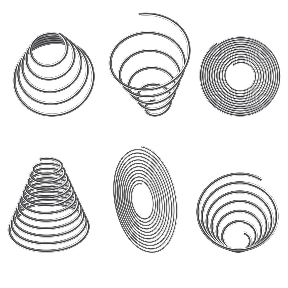 Steel springs. Spiral spring set. vector