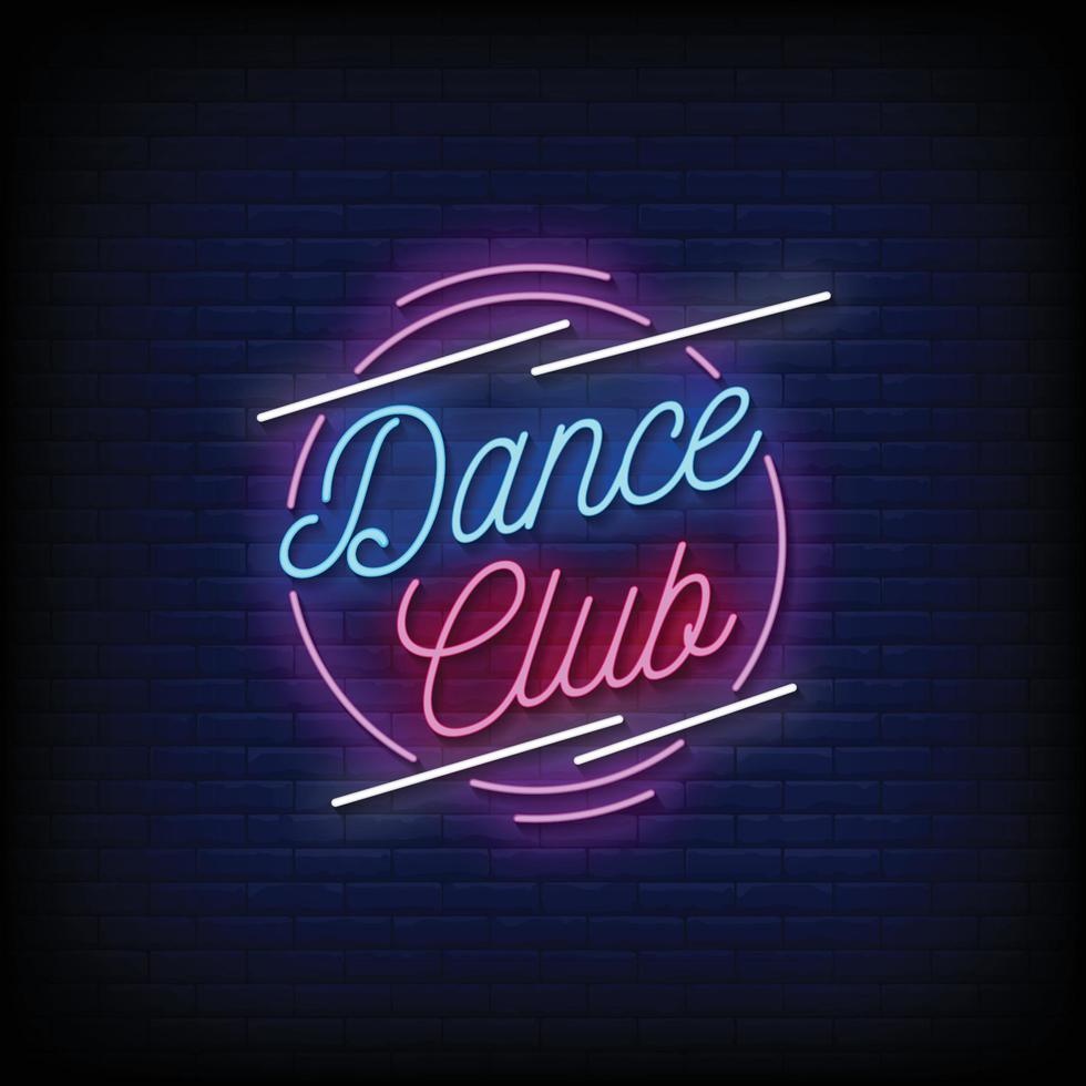 club de baile letreros de neón estilo texto vector