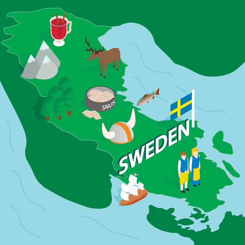 Sweden map, isometric 3d style vector