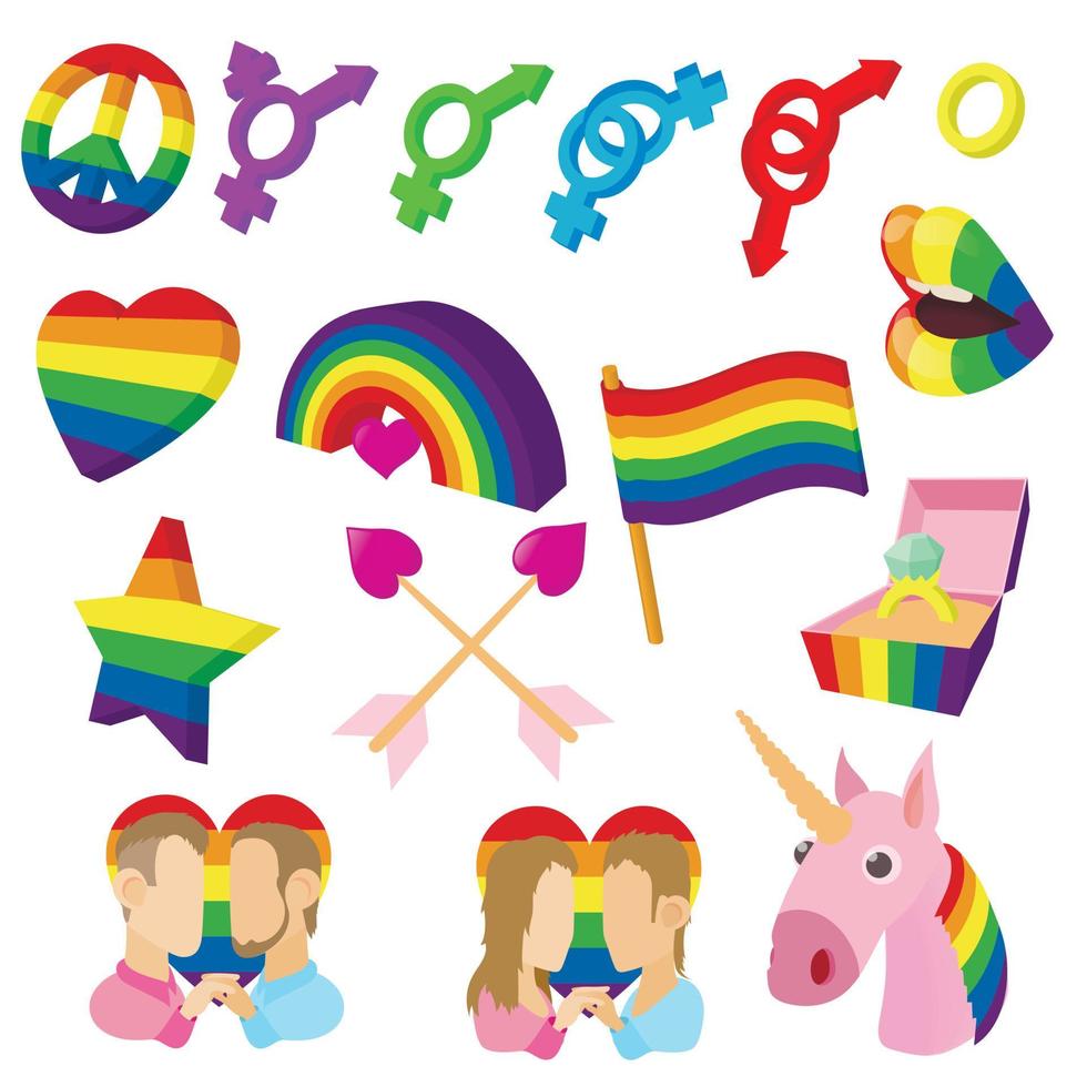 Homosexual icons set in cartoon style vector