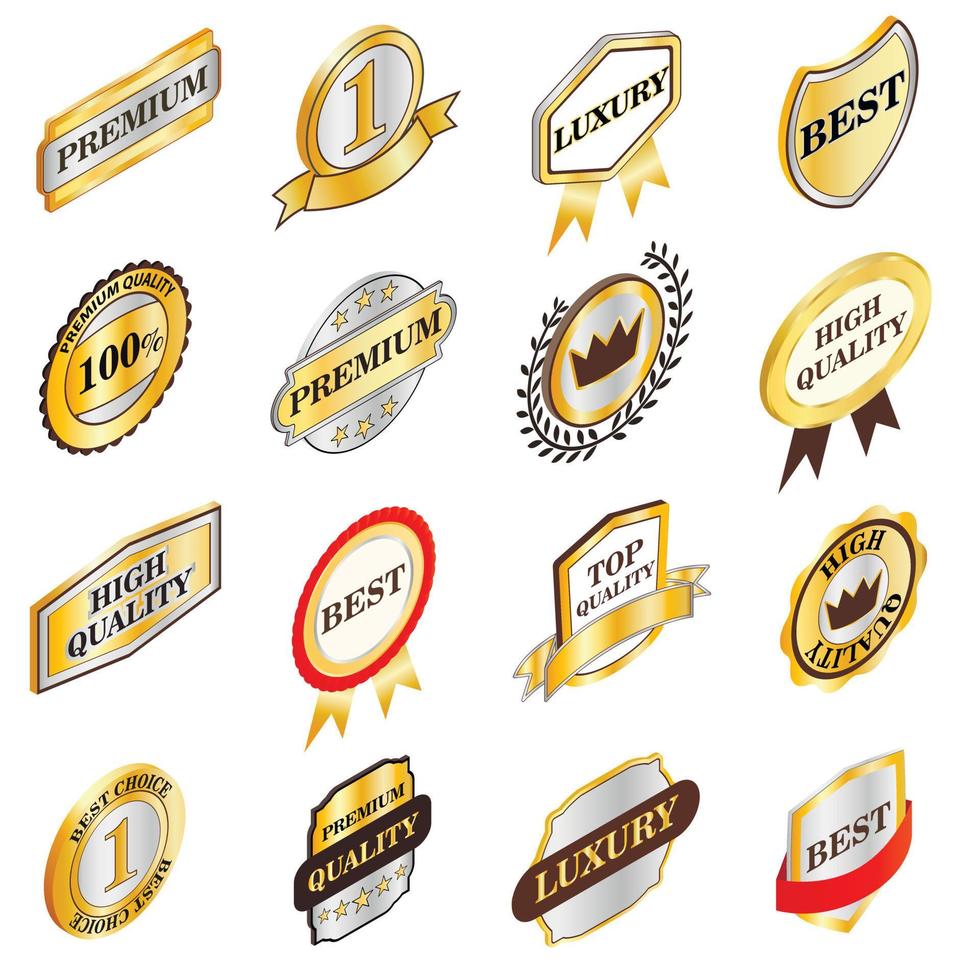 Golden labels collection, isometric 3d style vector