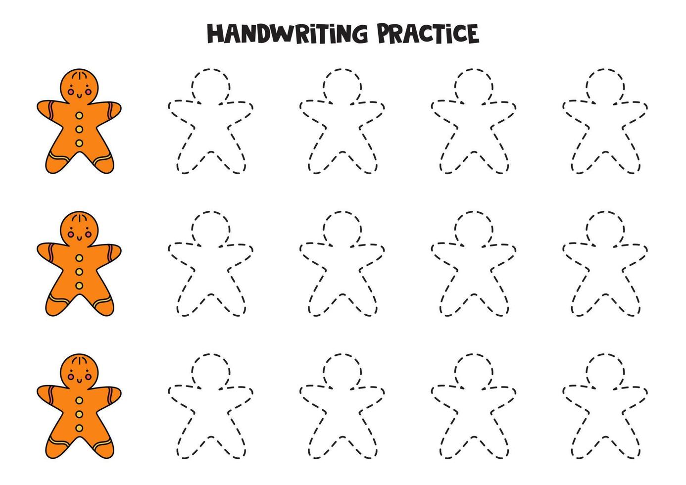 Tracing lines with cute cartoon gingerbread cookie. Writing practice. vector