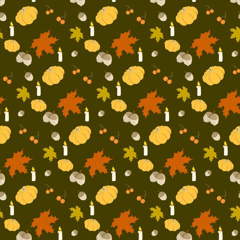 Colorful autumn seamless pattern with autumn leaves and vegetables - Vector