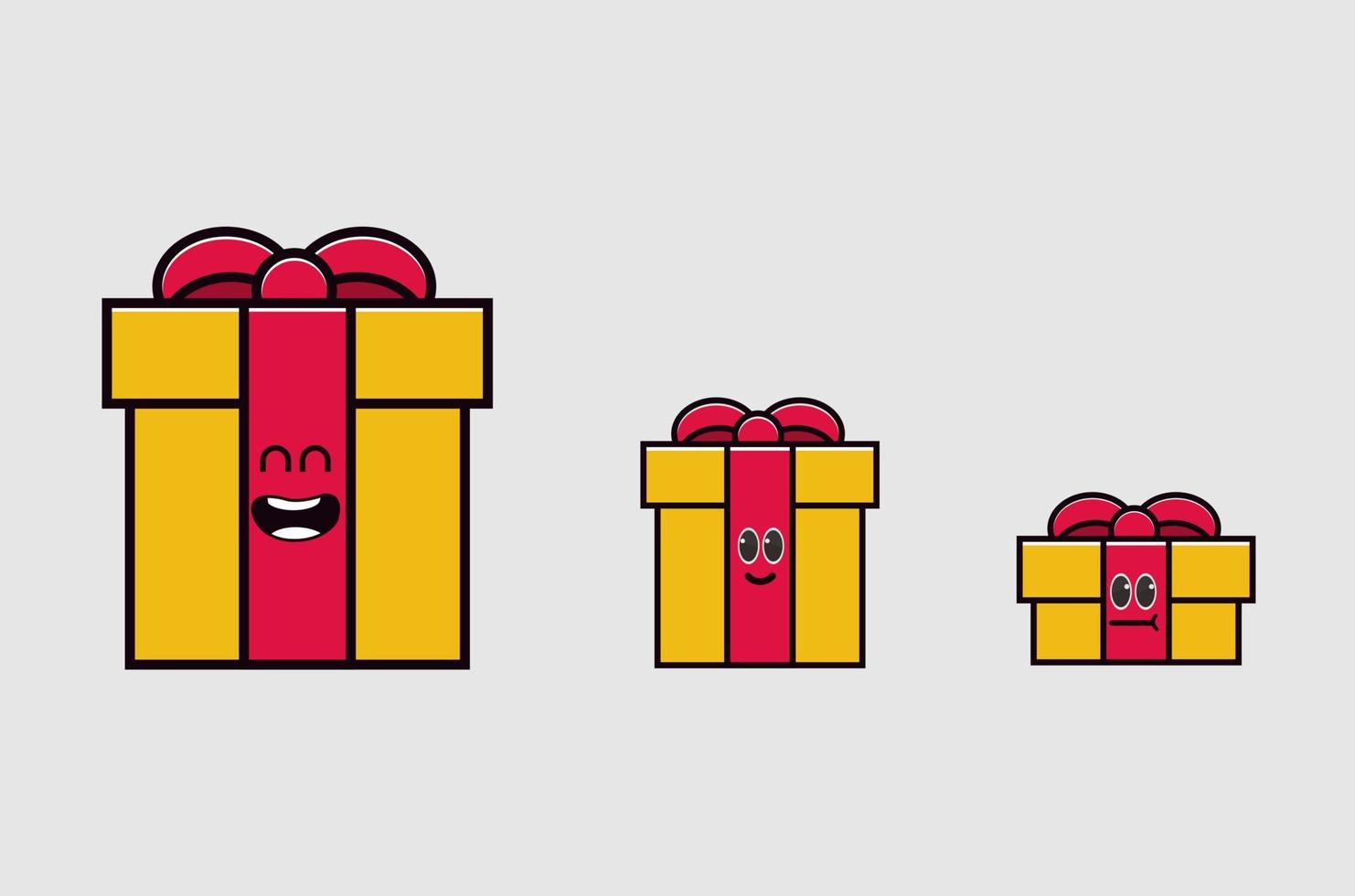 Ilustración vectorial de lindos personajes de regalo, desde tamaños grandes, medianos a pequeños. con color amarillo vector