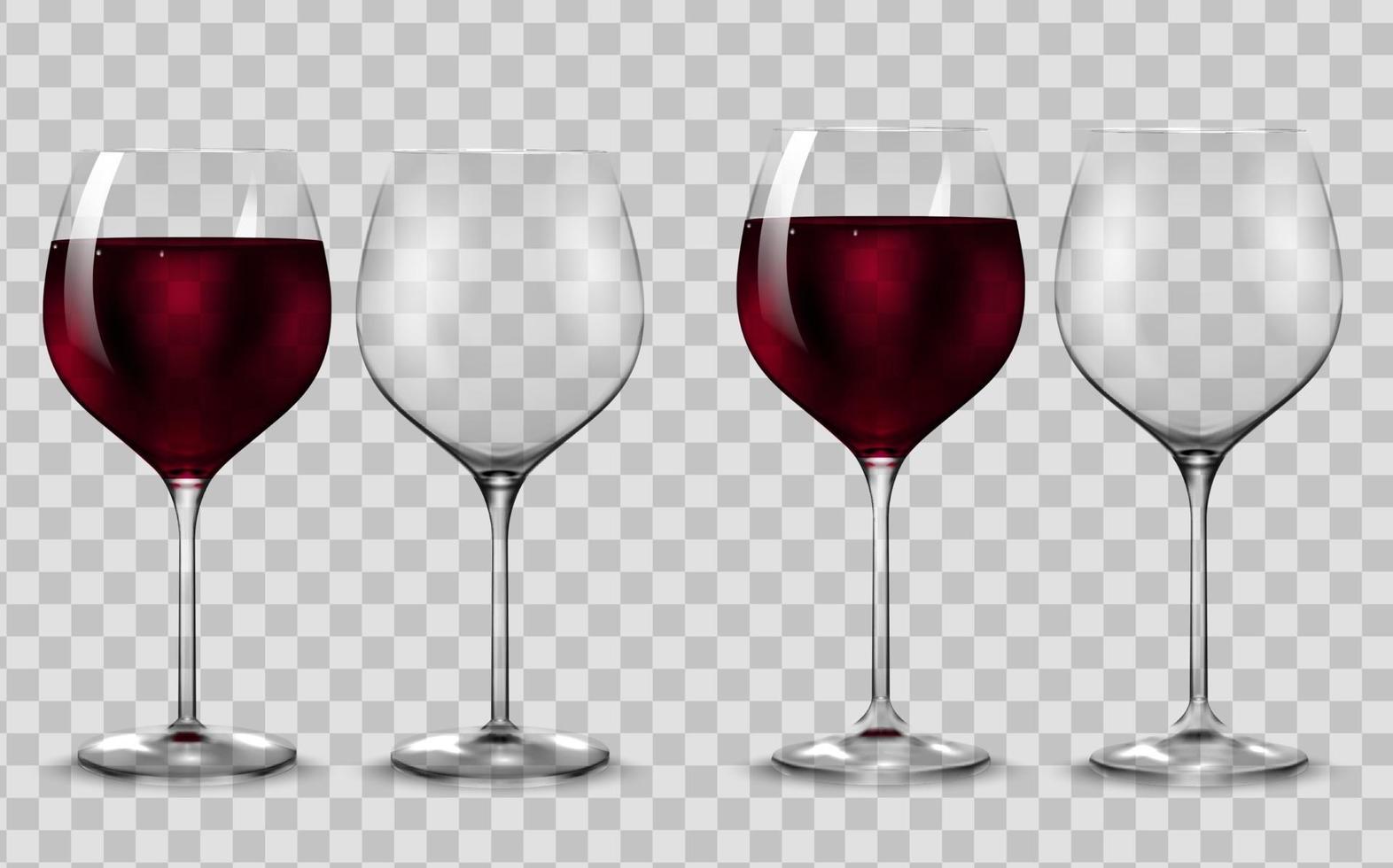 Copa de vino tinto de transparencia vacía y completa. vector. vector