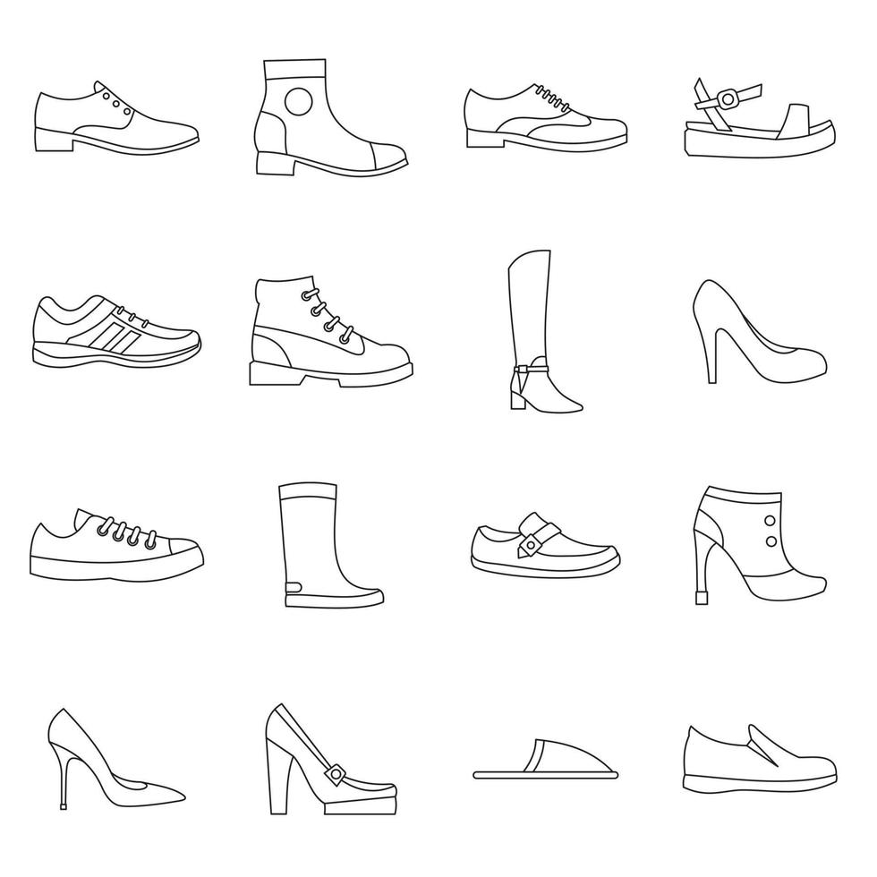 Shoe icons set in outline style vector