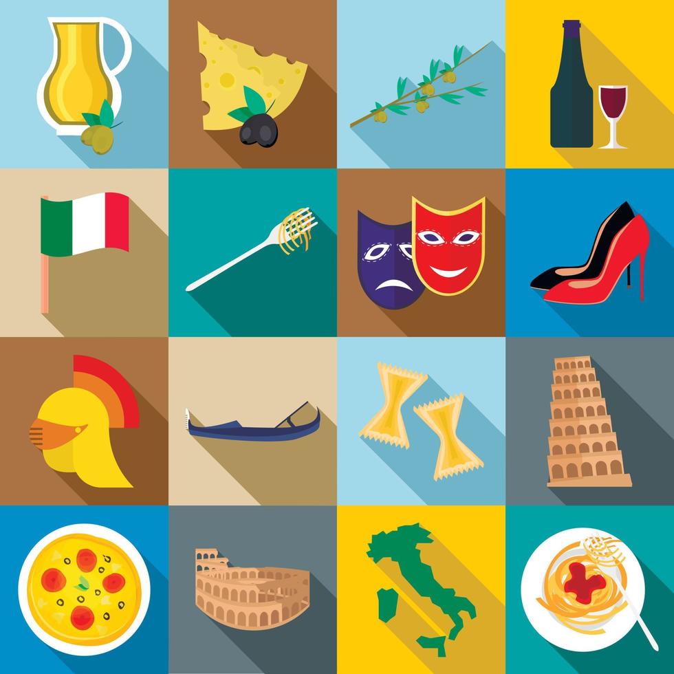 Italia icons set, flat style vector