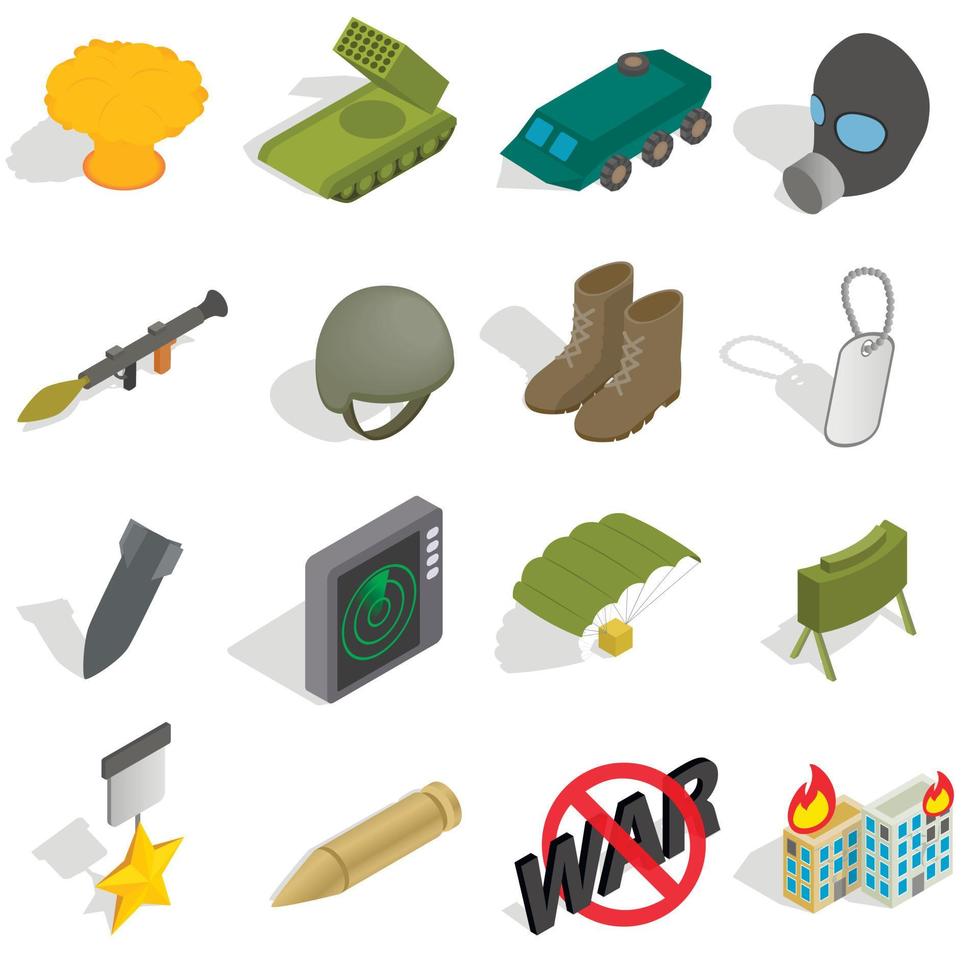 War Icons set, isometric 3d style vector