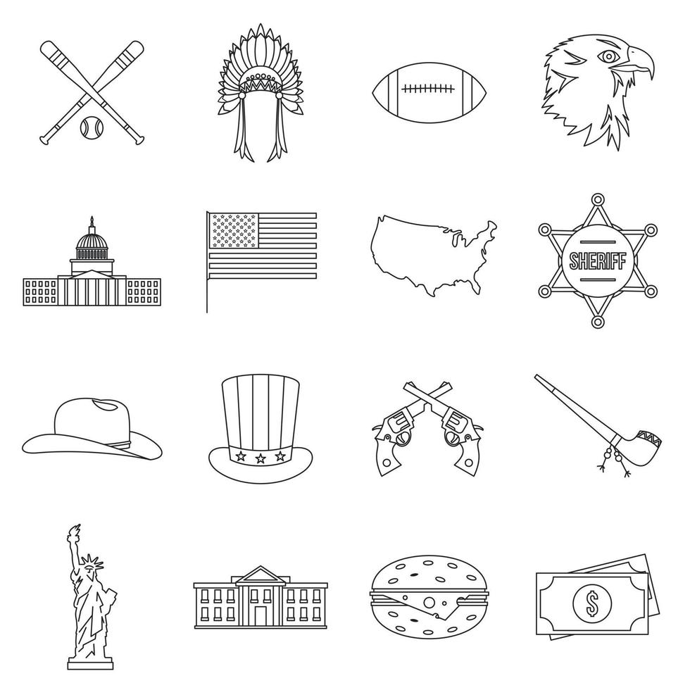 conjunto de iconos de estados unidos, estilo de contorno vector