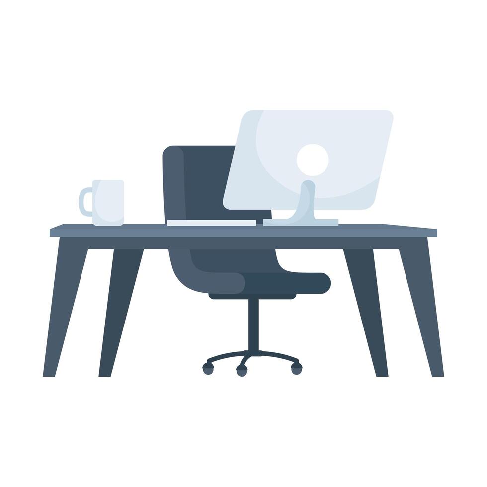 office workplace with desktop and coffee cup scene vector