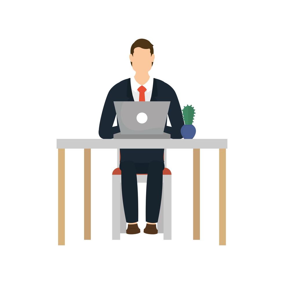 elegant businessman working in laptop in workplace scene vector