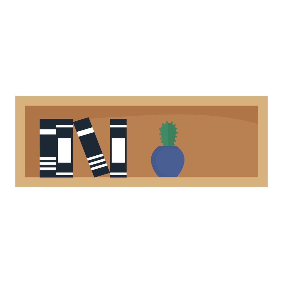 shelf with books and cactu houseplant office forniture vector