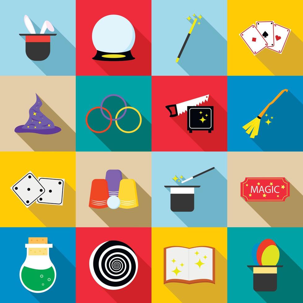 Magic icons set, flat style vector