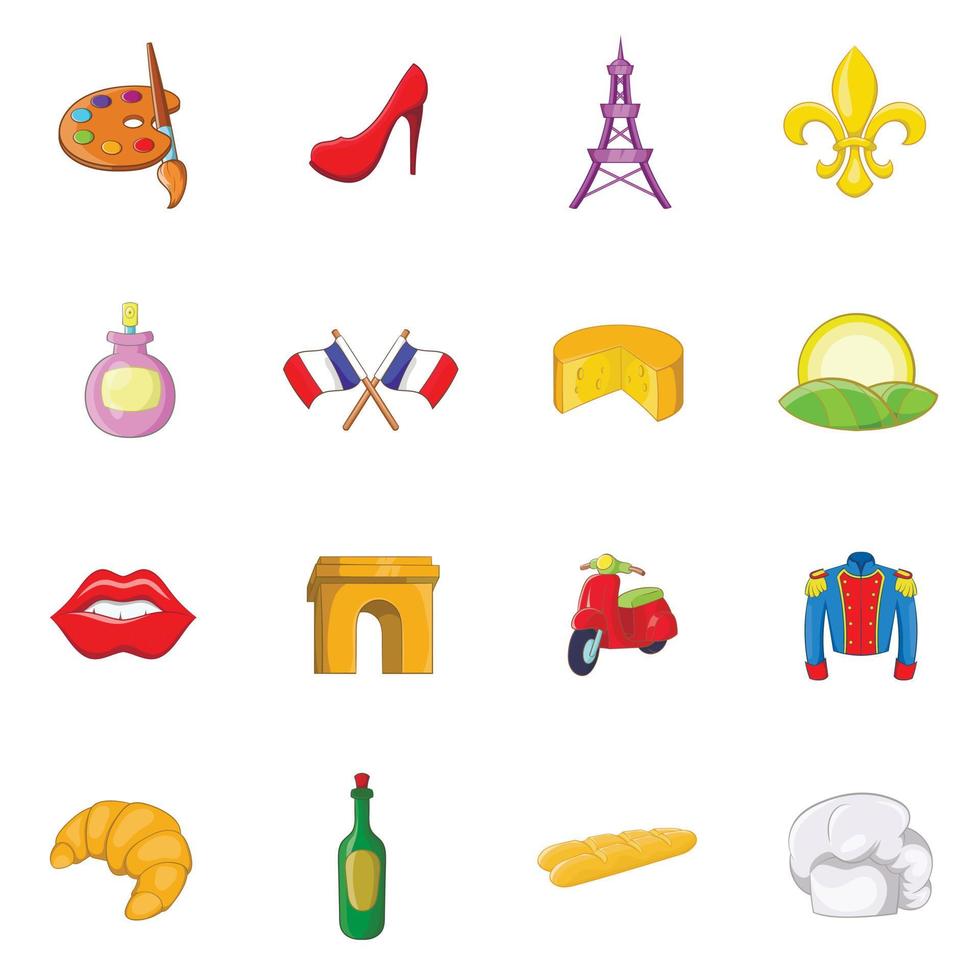 France icons set, cartoon style vector