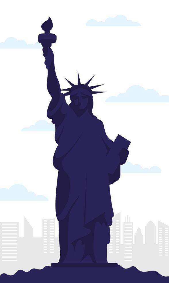 estatua de la libertad monumento escena de la ciudad de nueva york vector