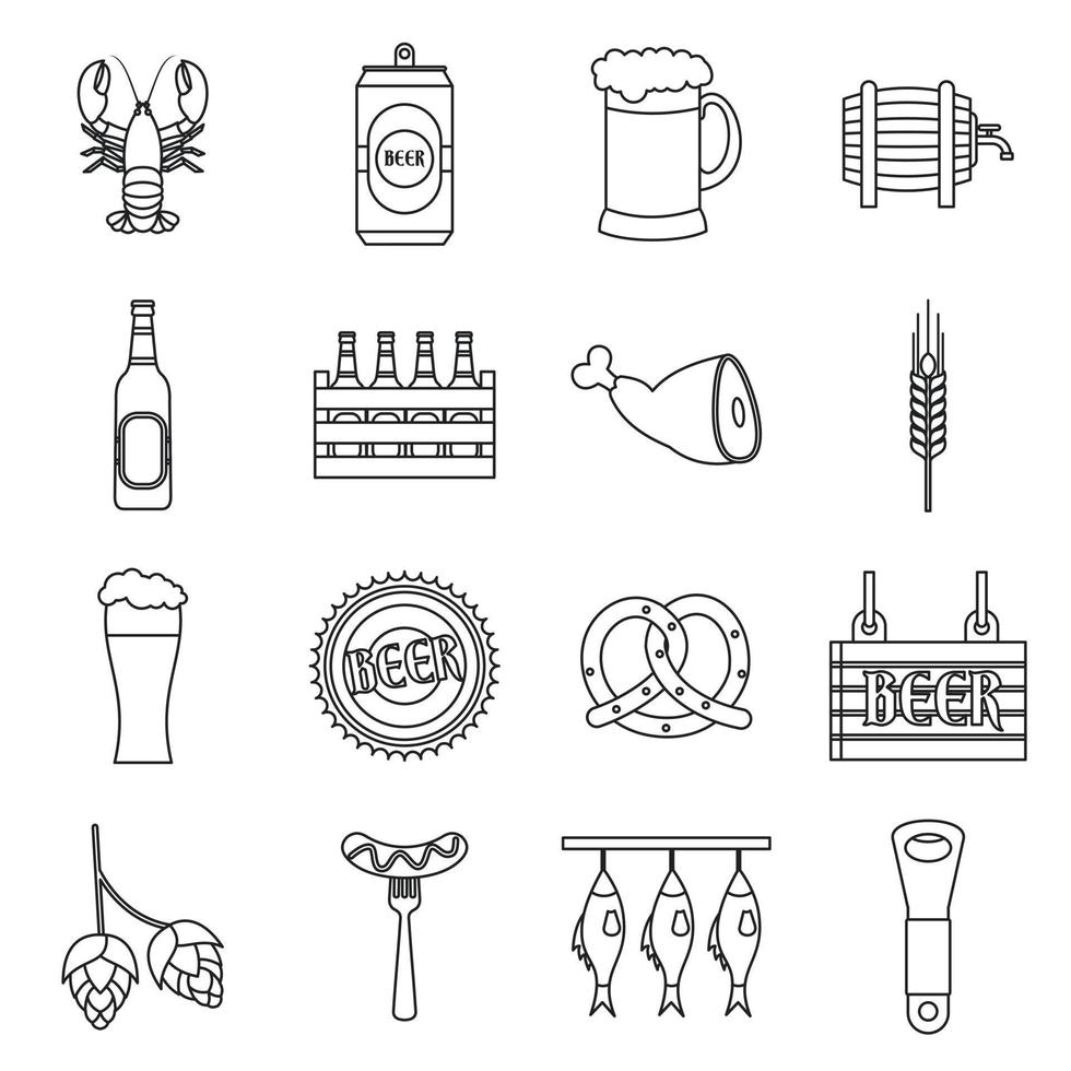 Beer icons set, outline style vector