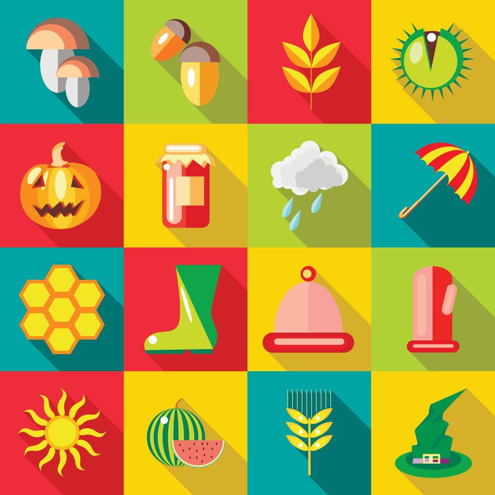 Autumn icons set, flat style vector