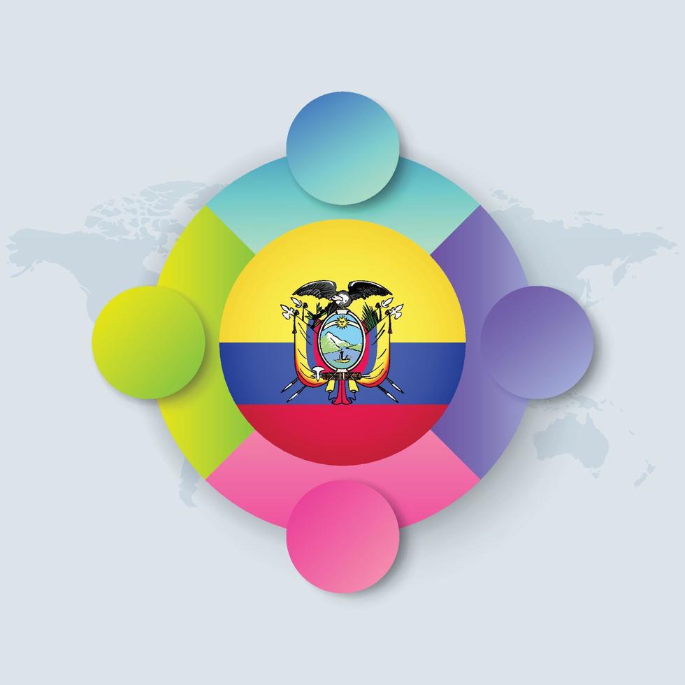 Bandera de Ecuador con diseño infográfico aislado en el mapa del mundo vector