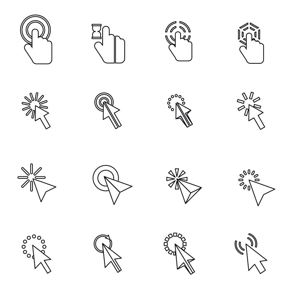 Mouse pointer icons set, thin line style vector