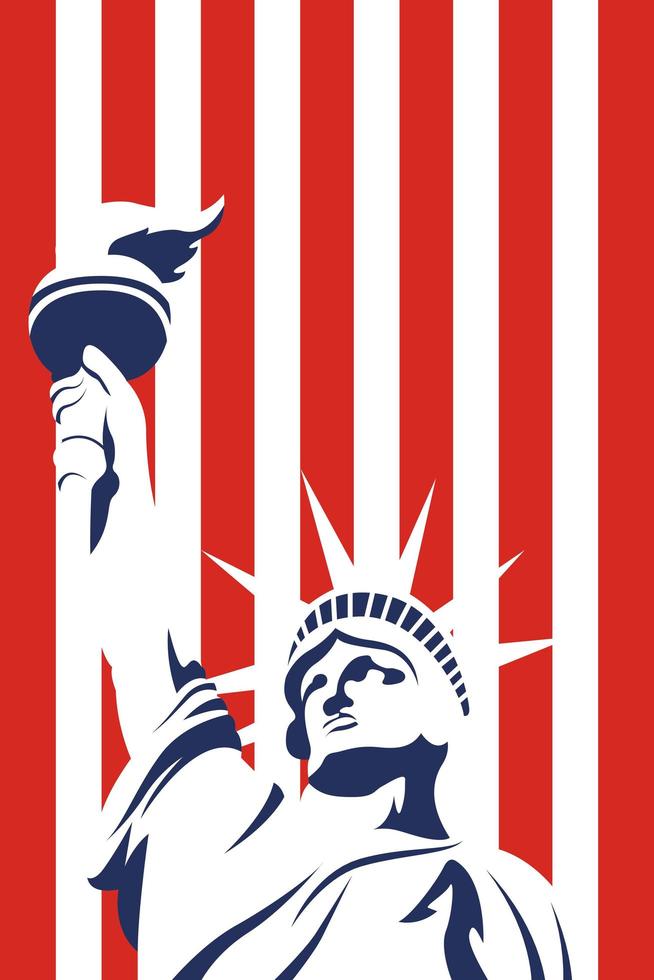 united states of america flag and liberty statue vector