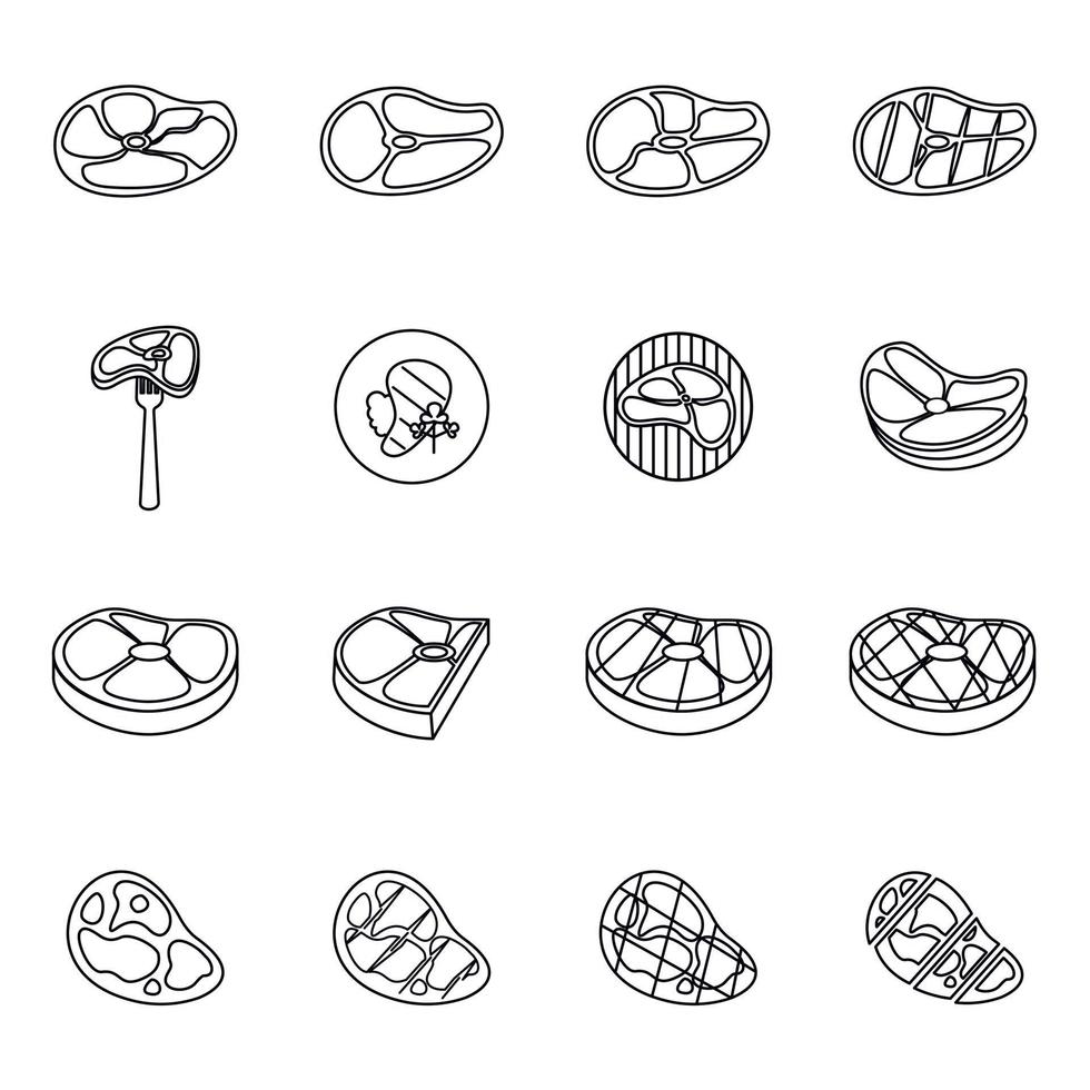 Steak icons set, thin line style vector