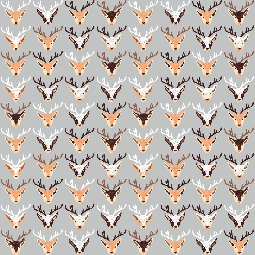 Christmas pattern with heads of reindeers on grey background vector