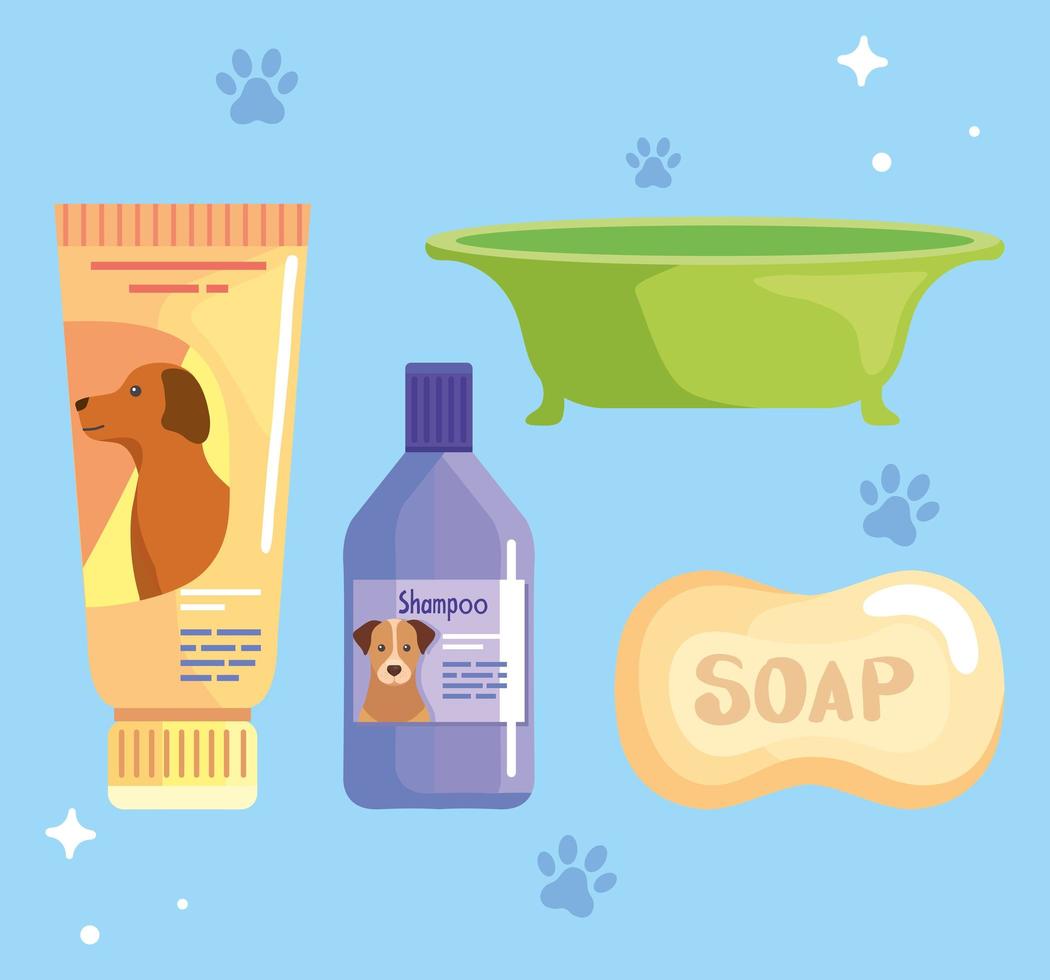 Dogs shampoo and soap icons vector