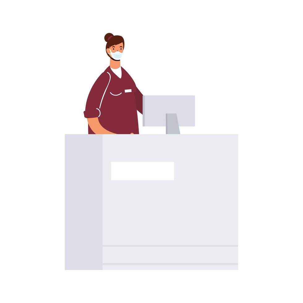 receptionist worker wearing medical mask vector