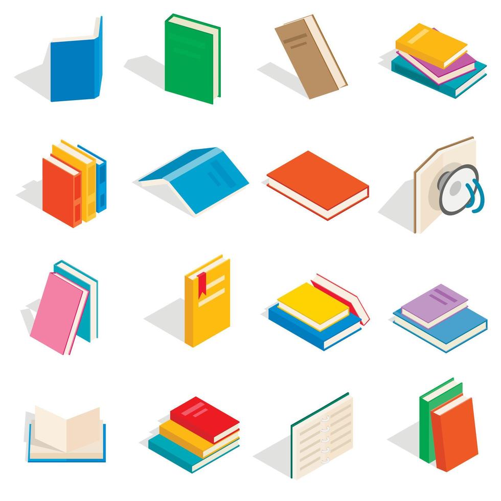 Book icons set, isometric 3d style vector