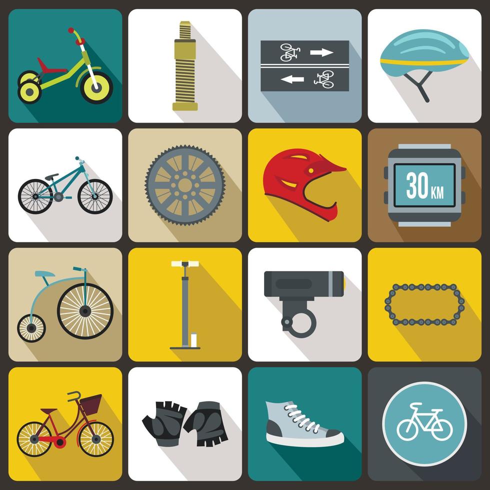 Biking icons set, flat style vector