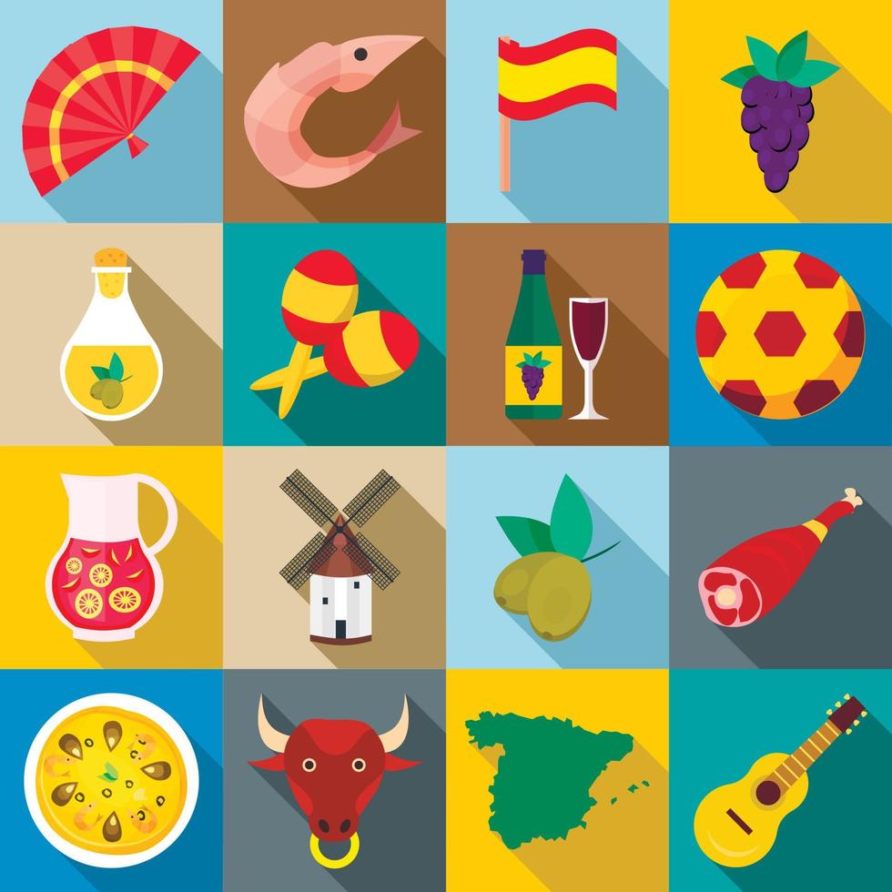 conjunto de iconos de españa, tipo plano vector