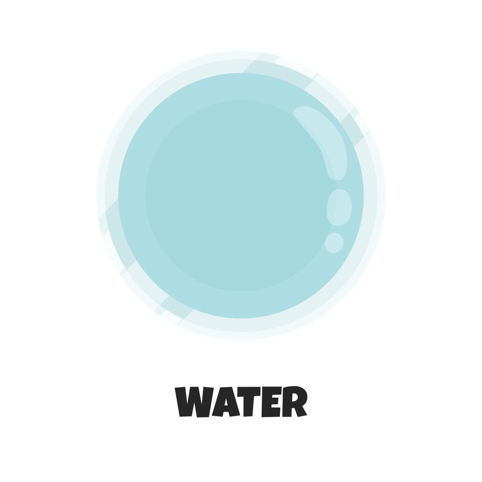 Vector Realistic Illustration of Glass of Water. Glass of Water isolated on White Background in Flat Style. Concept Design of Mineral Drink from Above View for Healthy Lifestyle Topics