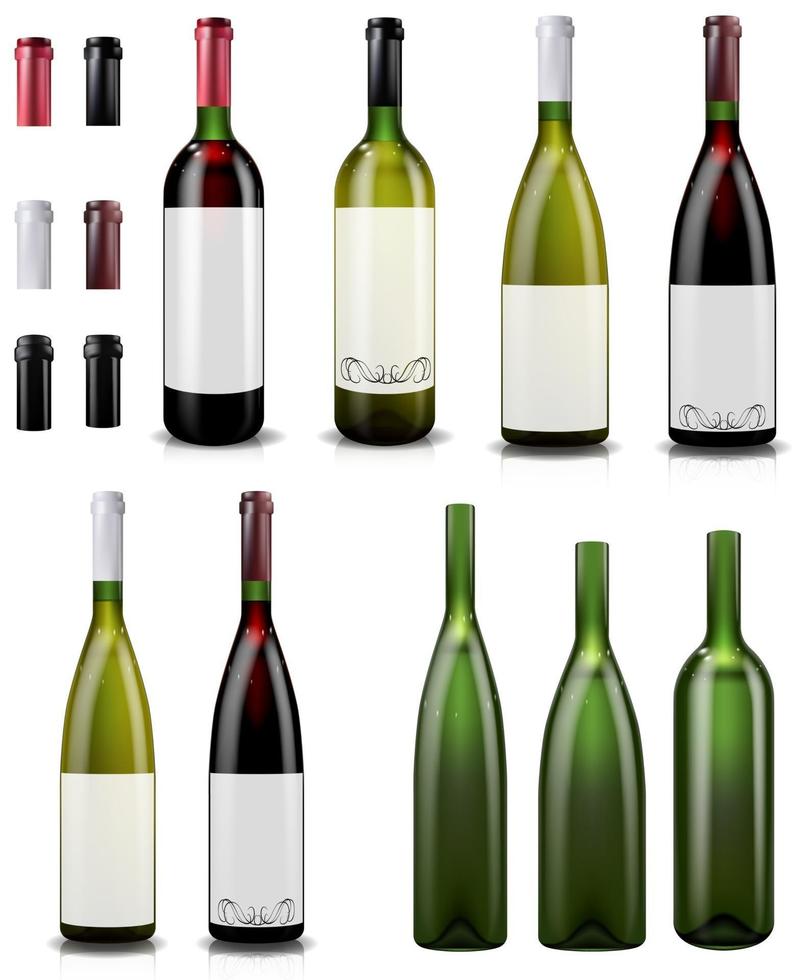 Red and white wine bottles. Empty wine bottles. vector