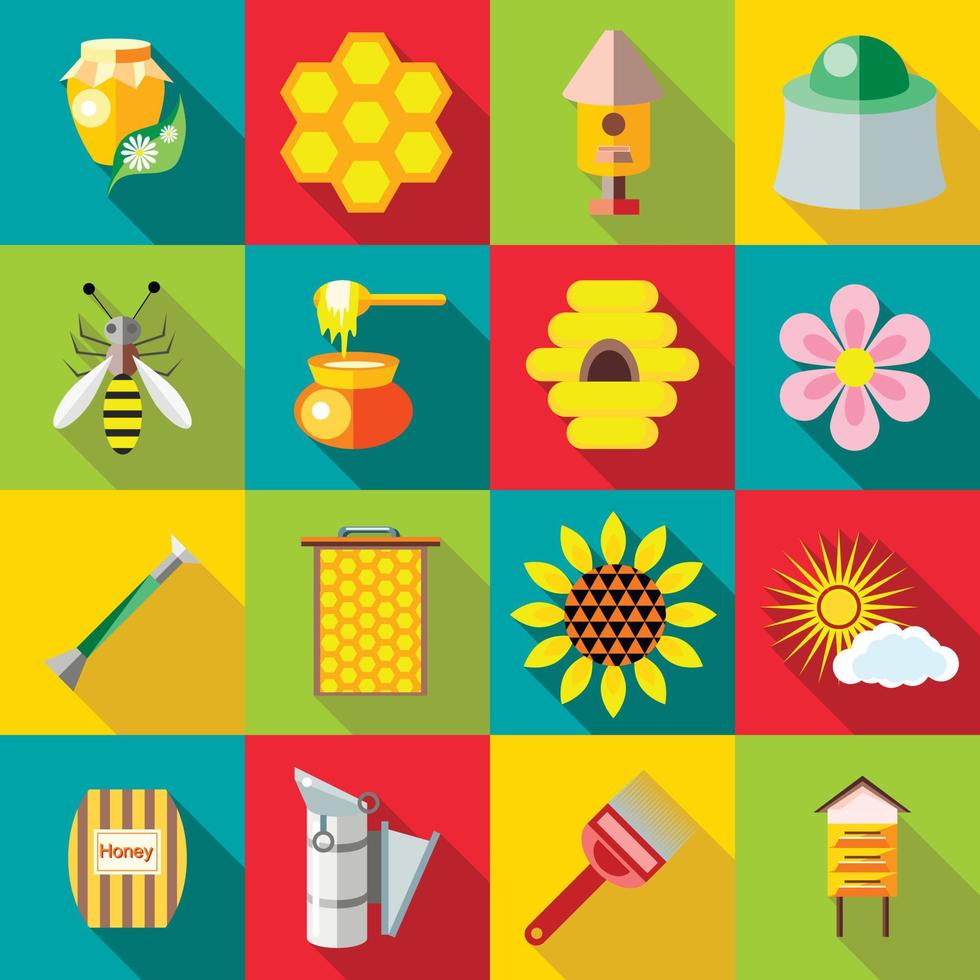 Apiary icons set, flat style vector