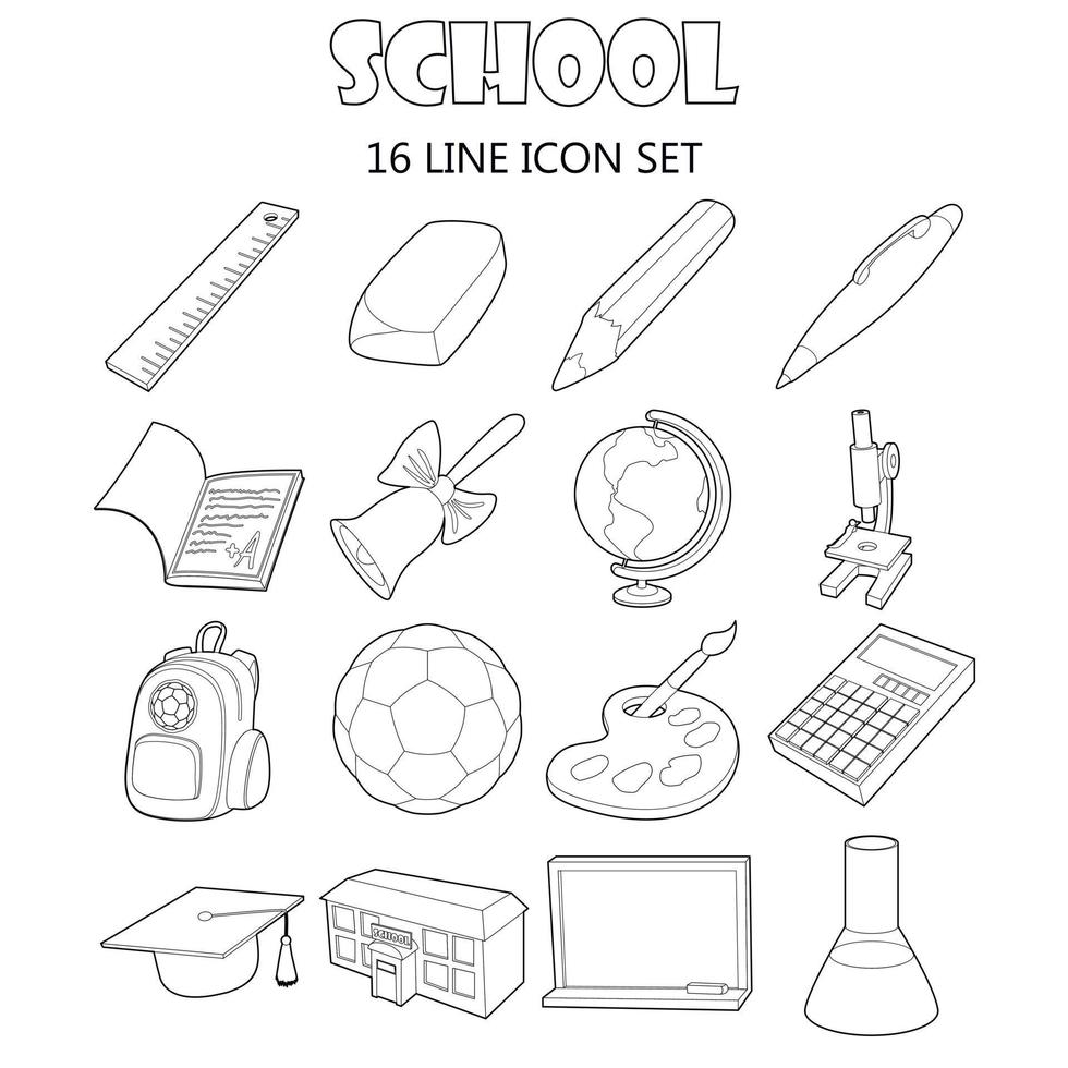 conjunto de iconos de escuela, estilo de contorno vector