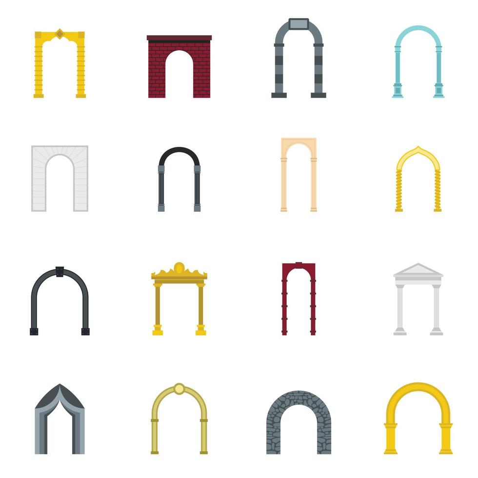 conjunto de iconos de arco, estilo plano vector