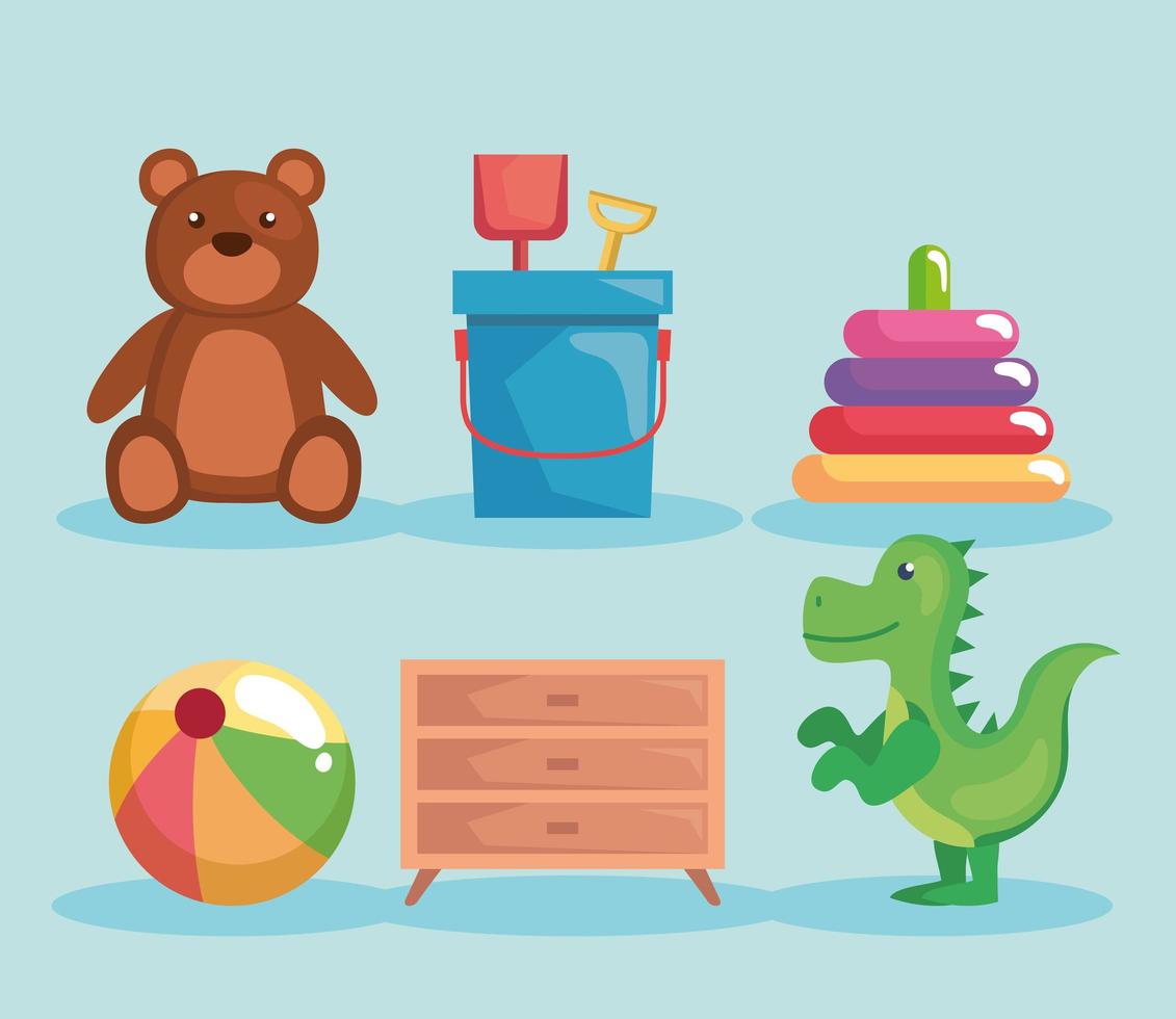 kids toys six icons vector