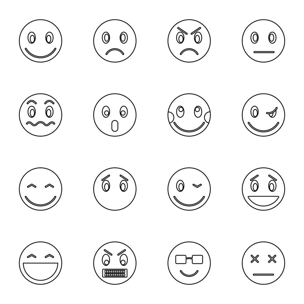 Emoticon icons set, thin line style vector
