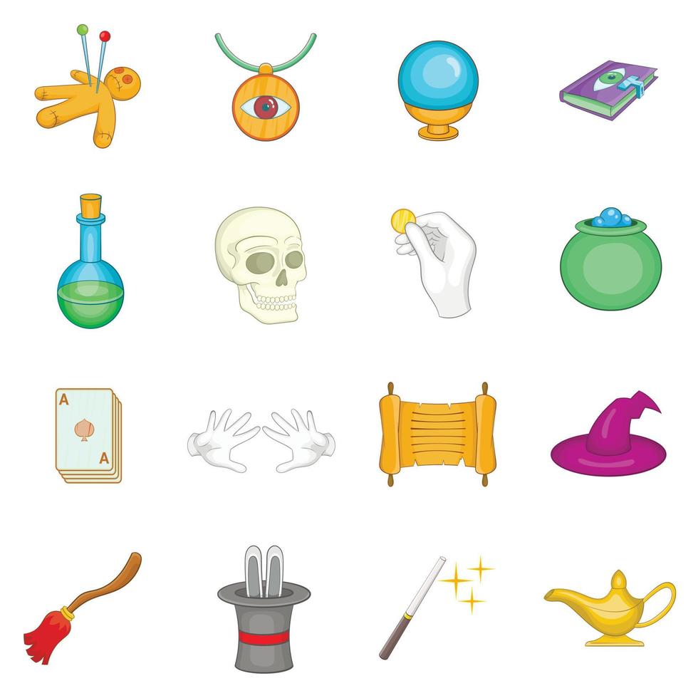 Magic icons set, cartoon style vector