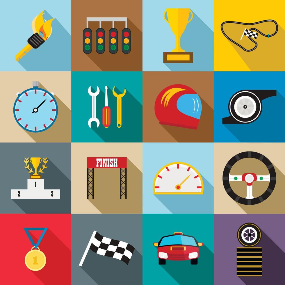 Race icons set, flat style vector