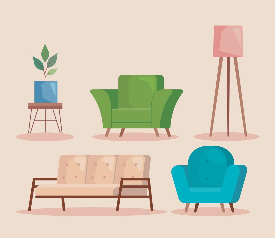 three sofas and furniture vector