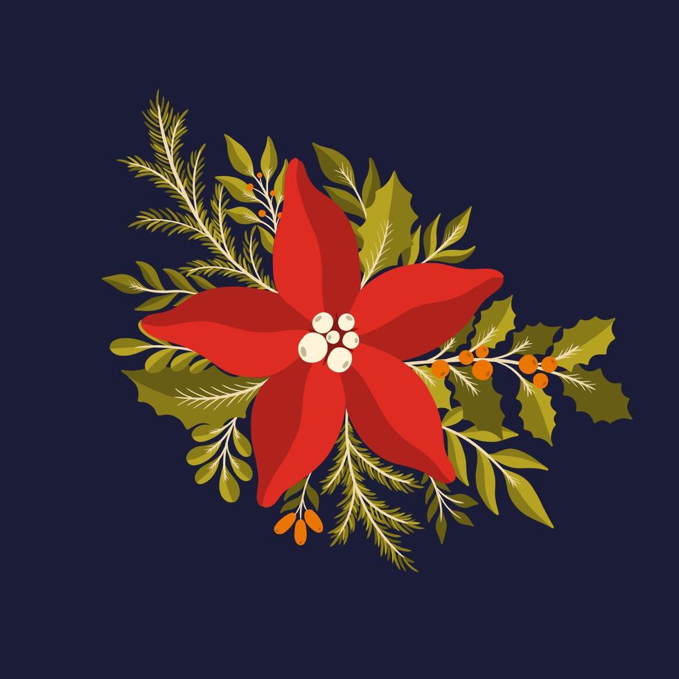 navidad floral planta aislado muérdago poinsettia. año nuevo 2021.decoración diseño botánico. vector