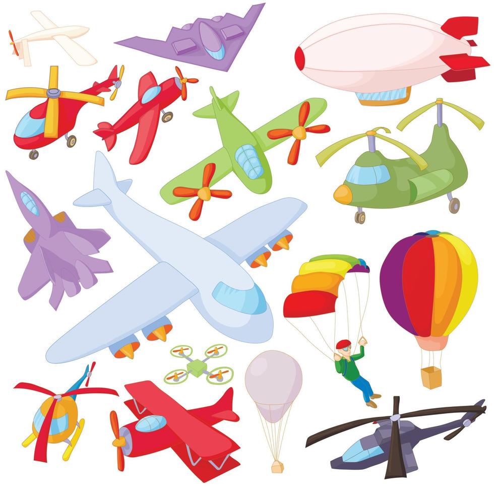 Aviation Icon Set, cartoon style vector