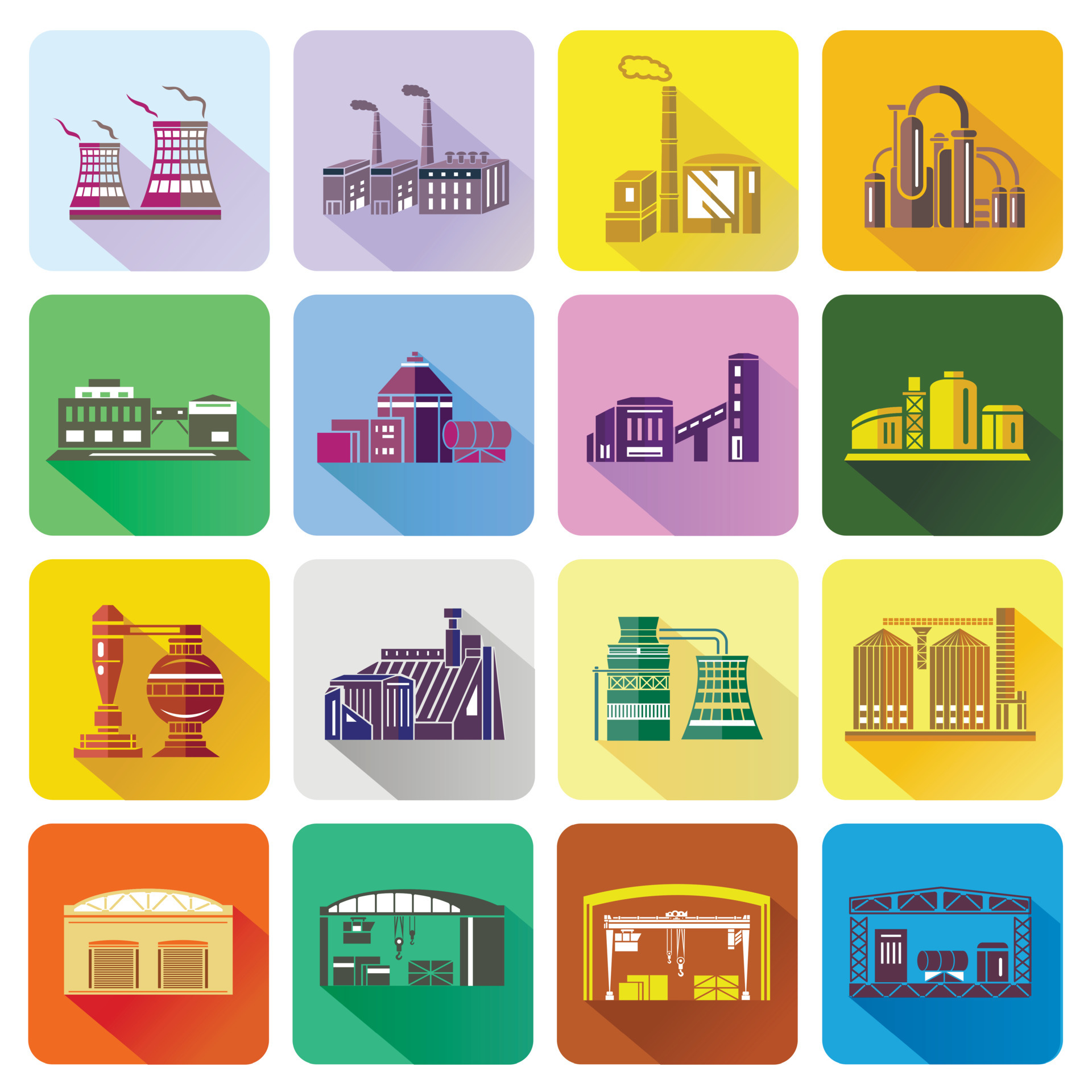 Factory icons set in flat style 4221794 Vector Art at Vecteezy