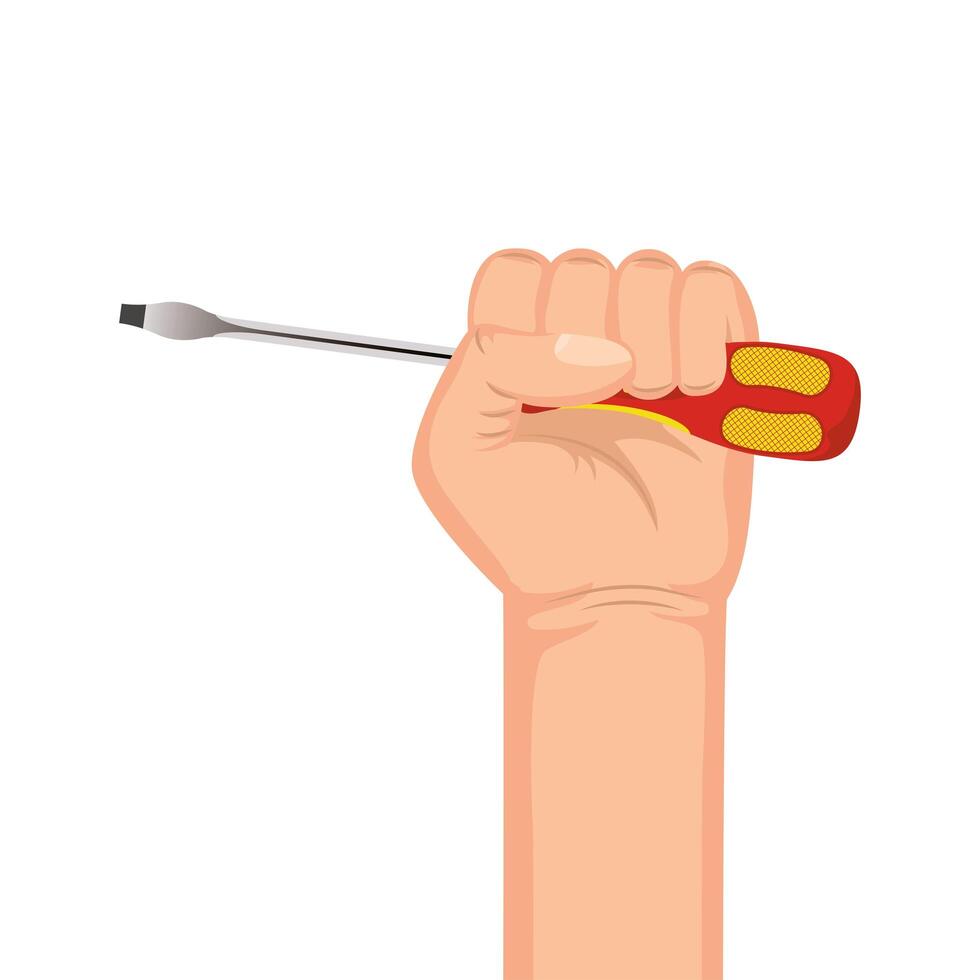 hand with screwdriver tool equipment isolated icon vector