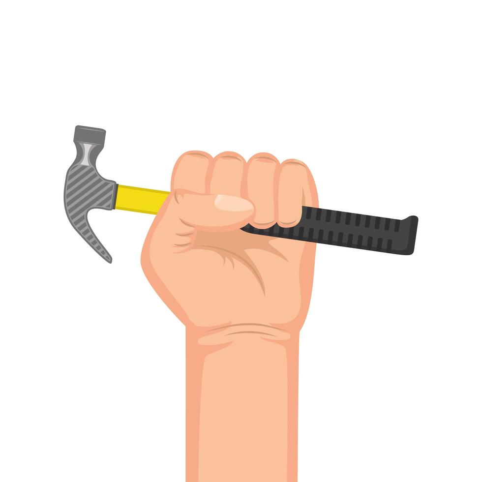 hand with hammer tool equipment isolated icon vector