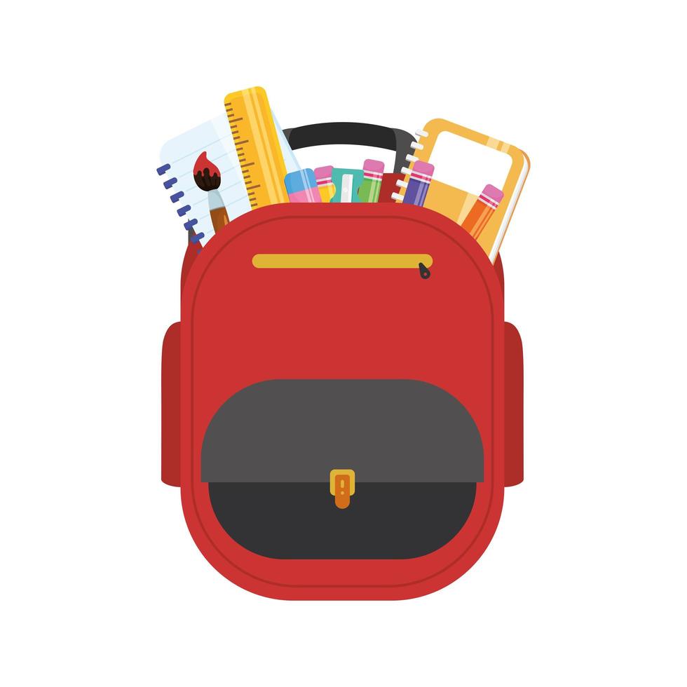 equipo de mochila escolar con útiles vector